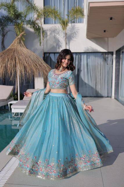 LW 7161 Fendi Silk Sky Blue Wholesale lehenga supplier in Bangalore